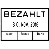 trodat datumstempel 2910 c8 "BEZAHLT" + Kasse, Scheck, Bank