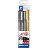 STAEDTLER Pigmentliner, 3er set +gratis Metallic-Marker,Etui