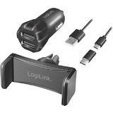 LogiLink USB-KFZ-Ladegert & Smartphone-Halter, schwarz