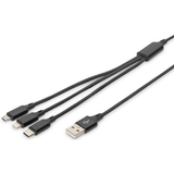 DIGITUS 3-in-1 Ladekabel, usb A-Lightning + micro USB+USB-C