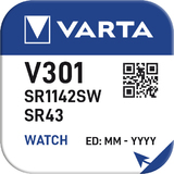 VARTA silber-oxid Uhrenzelle, v301 (SR43), 1,55 Volt,