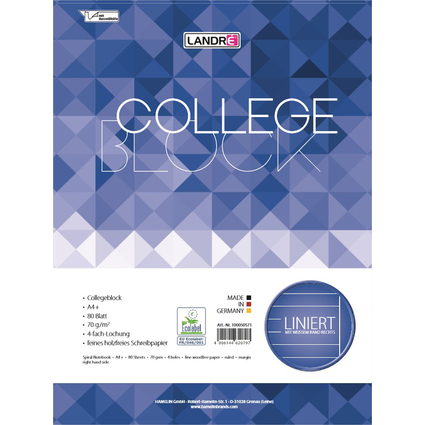 LANDR Collegeblock "college" DIN A4, liniert, 80 Blatt