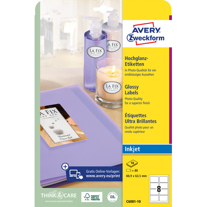 AVERY Zweckform Inkjet/Glossy Etiketten, 88,9 x 63,5 mm