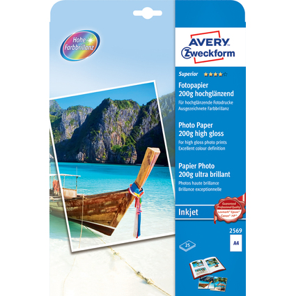 AVERY Zweckform InkJet-Photo-Papier A4, 200g, hochglnzend