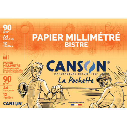 CANSON Millimeterpapier, DIN A4, 90 g/qm, Farbe: dunkelbraun