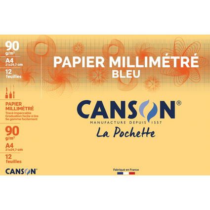 CANSON Millimeterpapier, DIN A4, 90 g/qm, Farbe: blau