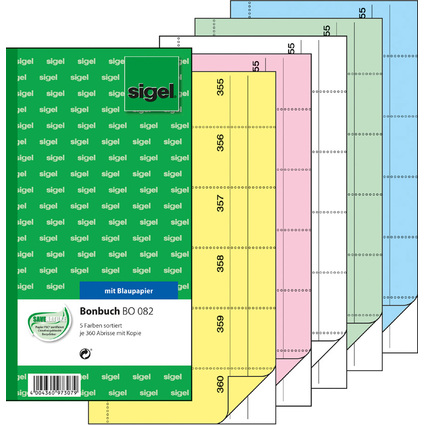 sigel Formularbuch "Bonbuch", 105 x 200 mm, farbig sortiert