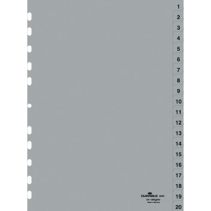 DURABLE Kunststoff-Register, Zahlen, A4, 20-teilig, 1 - 20