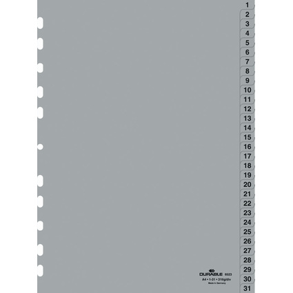 DURABLE Kunststoff-Register, Zahlen, A4, 31-teilig, 1 - 31