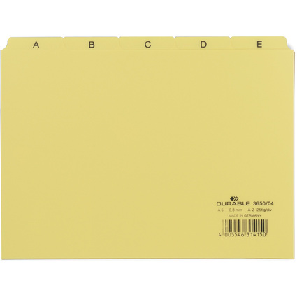 DURABLE Karteiregister A - Z, PP, A5 quer, gelb, 25-teilig