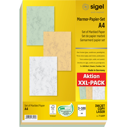 sigel Marmor-Papier-Set, A4, 90 g/qm, Feinpapier, sortiert