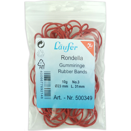 Lufer Gummiringe RONDELLA im Beutel, rot, 20 mm, 10 g