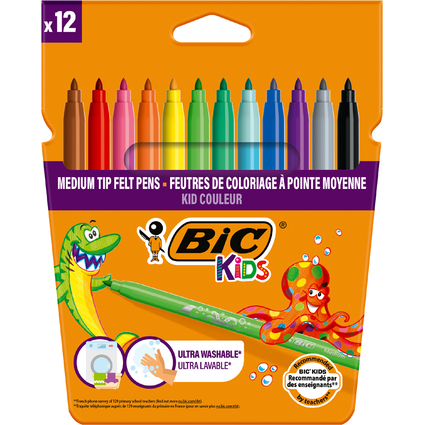 BIC KIDS Fasermaler Kid Couleur medium, 12er Kartonetui