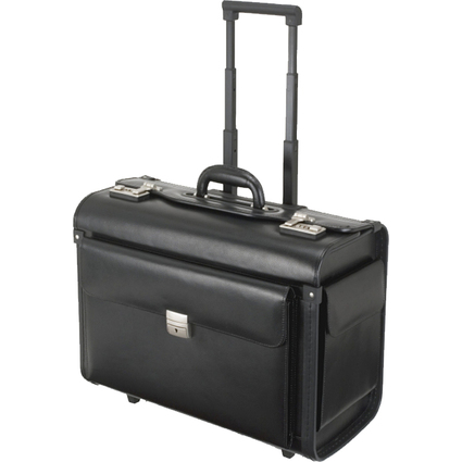 Alassio Pilotenkoffer "SILVANA", Leder, schwarz, mit Trolley