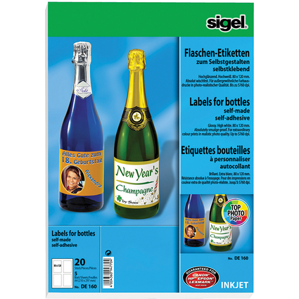 sigel Inkjet Flaschen-Etiketten, 80 x 120 mm, 85 g/qm