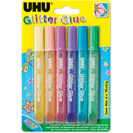 UHU Glitzerkleber Glitter Glue Shiny, Inhalt: 6 x 10 ml