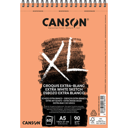 CANSON Skizzen- und Studienblock "XL EXTRA WHITE", DIN A5