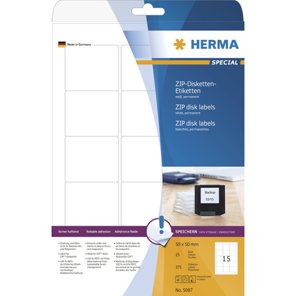 HERMA ZIP-Disketten-Etiketten SPECIAL, 59 x 50 mm, wei