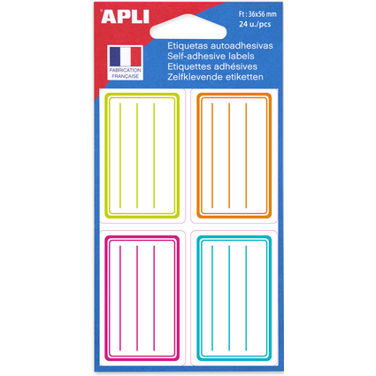 APLI Buchetiketten, farbig sortiert, 36 x 56 mm, liniert