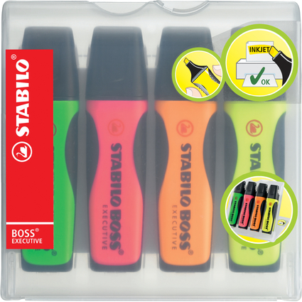 STABILO Textmarker BOSS EXECUTIVE, 4er Kunststoff-Etui