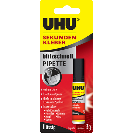 UHU Sekundenkleber blitzschnell PIPETTE, 3 g