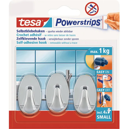 tesa Powerstrips Haken SMALL Oval, chrom