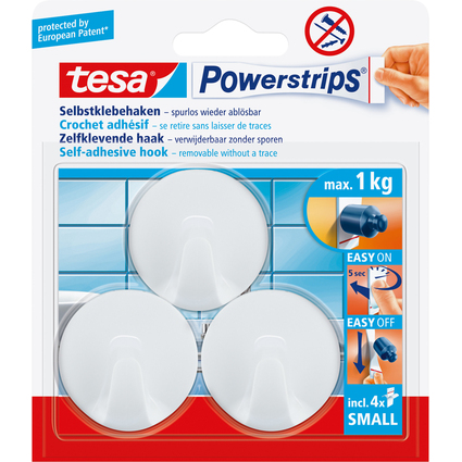 tesa Powerstrips Haken SMALL Rund, wei