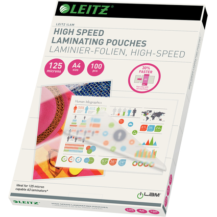 LEITZ Laminierfolientasche Speed, DIN A4, glnzend, 250 mic