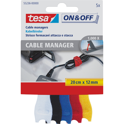 tesa On & Off Klett-Kabelbinder Cable Manager small, farbig