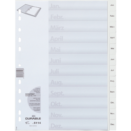 DURABLE Kunststoff-Register, Monate, A4, Januar - Dezember