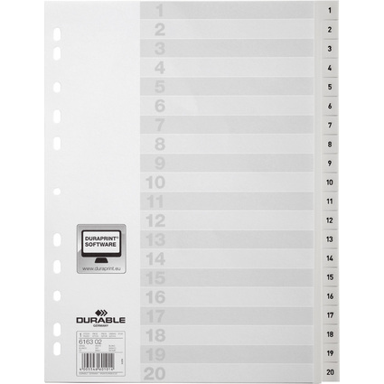 DURABLE Kunststoff-Register, Zahlen, A4, 20-teilig, 1 - 20