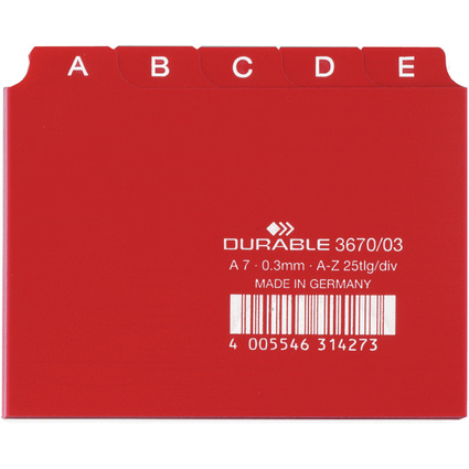 DURABLE Karteiregister A - Z, PP, A7 quer, rot, 25-teilig