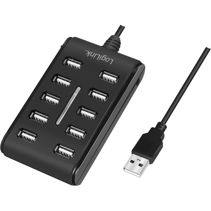 LogiLink USB 2.0 Hub, 10 Port, mit Ein-/Ausschalter, schwarz