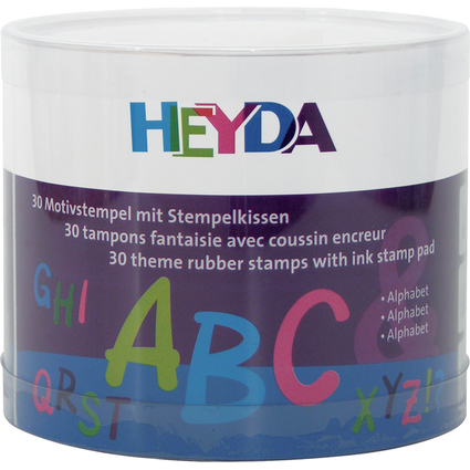 HEYDA Motivstempel-Set "Alphabet", Klarsicht-Runddose