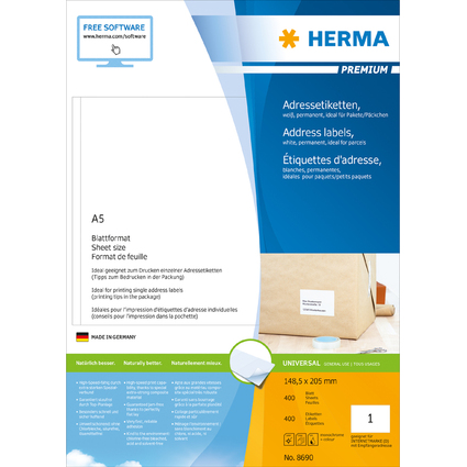 HERMA Universal-Etiketten PREMIUM, 148,5 x 205 mm, wei