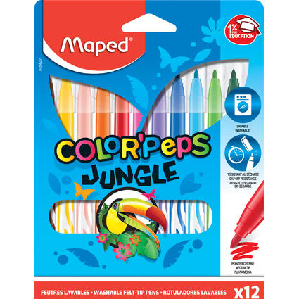 Maped Fasermaler COLOR'PEPS Jungle, 12er Kartonetui