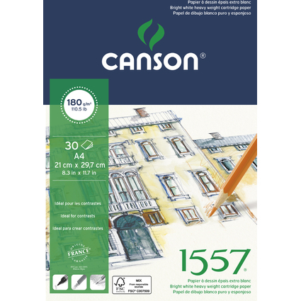 CANSON Skizzenblock 1557, DIN A4, 180 g/qm, rein wei