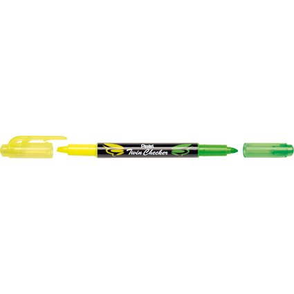 Pentel Textmarker "TWIN CHECKER", 2 Spitzen, gelb/grn