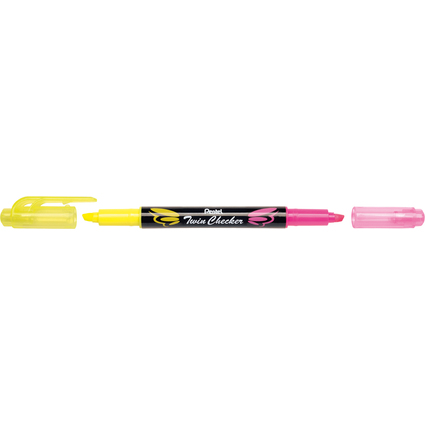 Pentel Textmarker "TWIN CHECKER", 2 Spitzen, gelb/pink