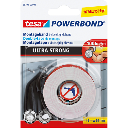 tesa Powerbond Montageband Ultra Strong, 19 mm x 1,5 m