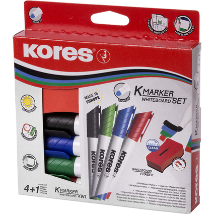 Kores Whiteboard-Marker Set, 4 Marker + Tafellscher