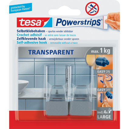 tesa Powerstrips Haken LARGE Transparent, transparent /chrom