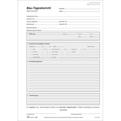 RNK Verlag Vordruck "Bau-Tagesbericht", SD, Block, DIN A4