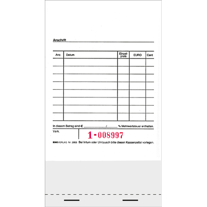 RNK Verlag Kassenblock, fr Registrierkassen, 96 x 175 mm