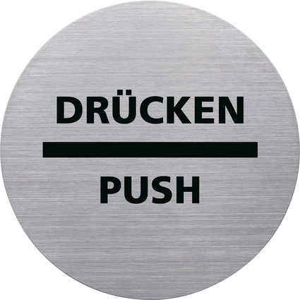 helit Piktogramm "the badge" DRCKEN/PUSH, rund, silber