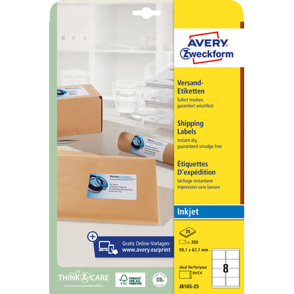 AVERY Zweckform Inkjet Versand-Etiketten, 99,1 x 67,7 mm