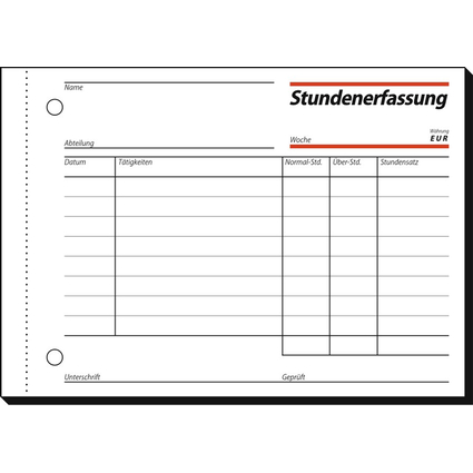 sigel Formularbuch "Stundenerfassung", A6 quer, 50 Blatt