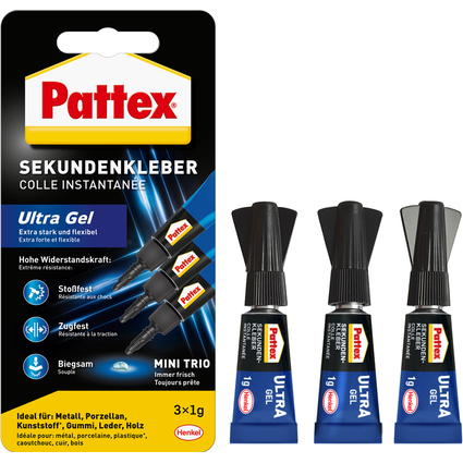 Pattex Sekundenkleber Ultra Gel MINI TRIO, 3 Tuben  1 g