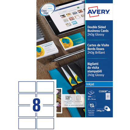 AVERY Cartes de visite Quick&Clean, 240 g/m2, blanc brillant