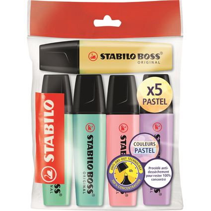 STABILO Textmarker BOSS ORIGINAL PASTEL, 5er Ecopack